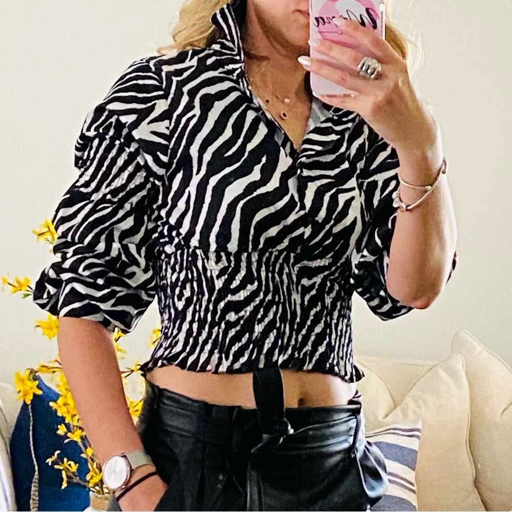 Zebra Print Smocked Blouse | Made in Italy | New with Tags (Small Defect)